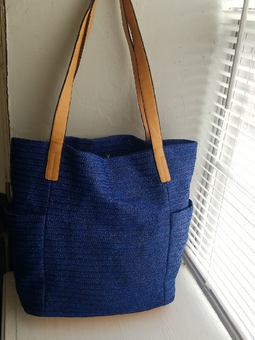 Vera Bradley Navy Blue Embroidered Sea Turtle Tote with Tan Straps - Picture 2 of 9